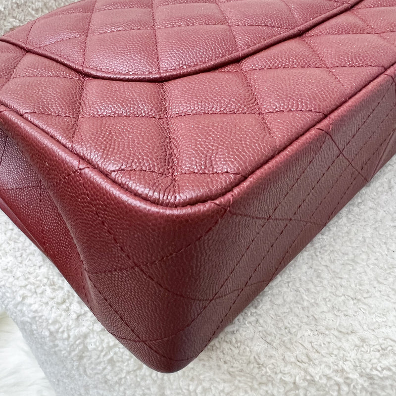 Chanel Classic Jumbo Double Flap in 18C Burgundy Dark Red Iridescent Caviar and AGHW