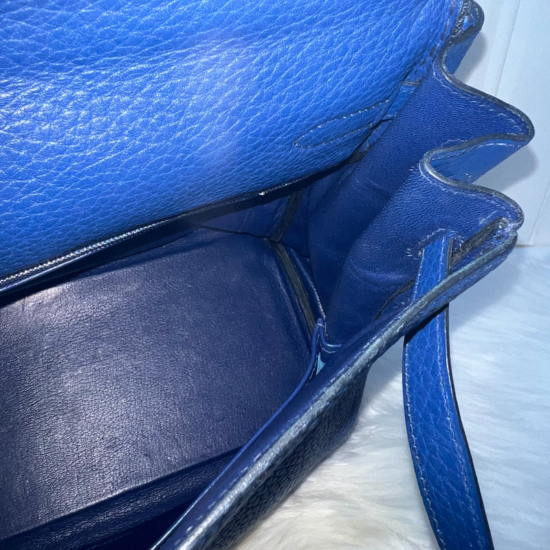 Hermes Kelly 32 in Bleu Electrique Clemence Leather and PHW