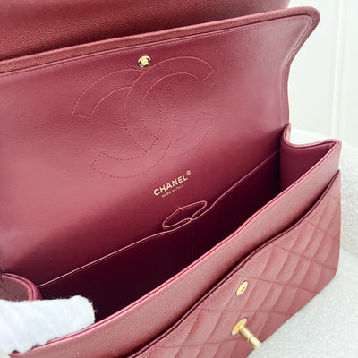 Chanel Classic Jumbo Double Flap in 18C Burgundy Dark Red Iridescent Caviar and AGHW