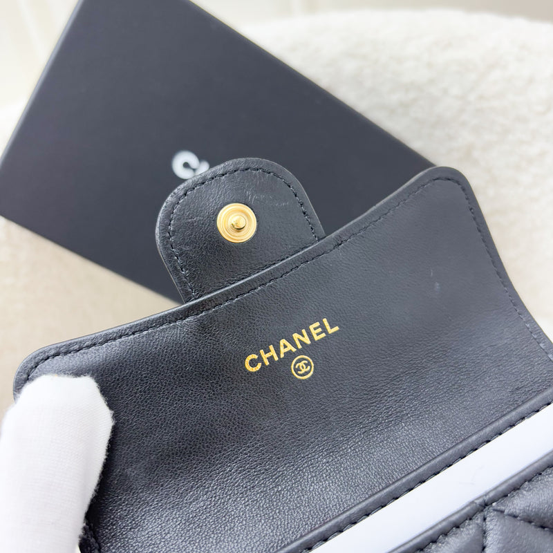 Chanel Classic Snap Card Holder in Black Lambskin and LGHW