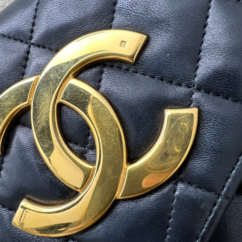 Chanel Vintage XL CC Logo Pushlock Mini Flap Bag in Black Lambskin and GHW