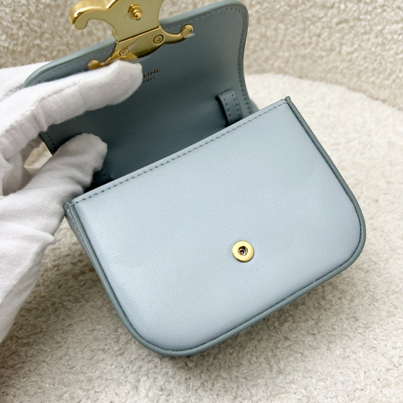 Celine Triomphe Mini Claude Flap Bag in Ice Blue Shiny Calfskin and GHW