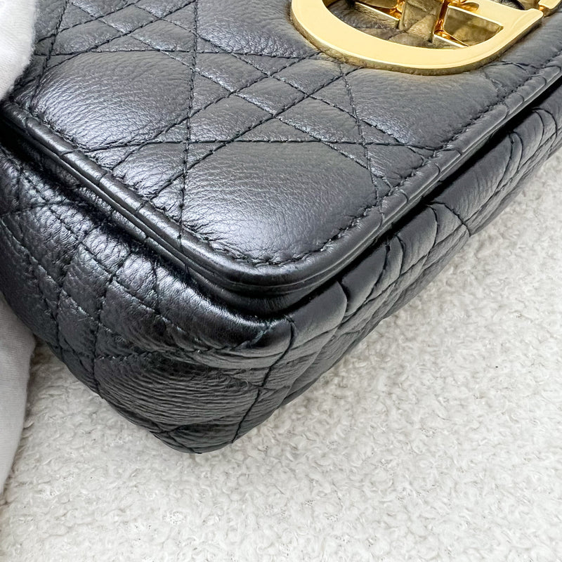 Dior Small Caro Flap Bag in Black Grained Calfskin and GHW