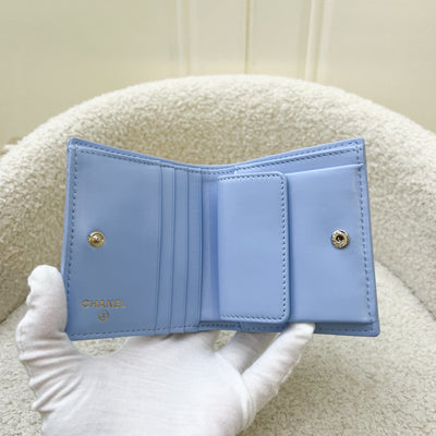 Chanel 23P Bifold Compact Wallet in Powder Blue Caviar and LGHW