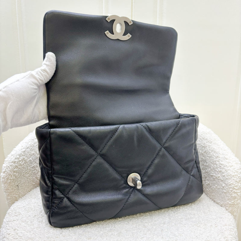 Chanel 19 Small Flap in Black Lambskin, Silver Logo and 3-Tone HW