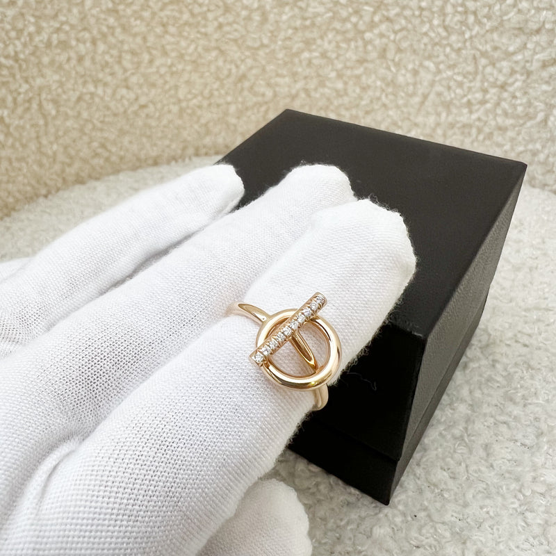 Hermes Echappee Ring, Small Model with 10 Diamonds in 18K Rose Gold Sz 54