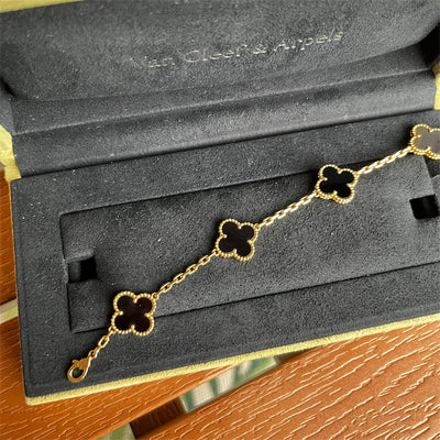 Van Cleef & Arpels VCA Vintage Alhambra 5 Motifs Black Onyx Bracelet in 18K Yellow Gold
