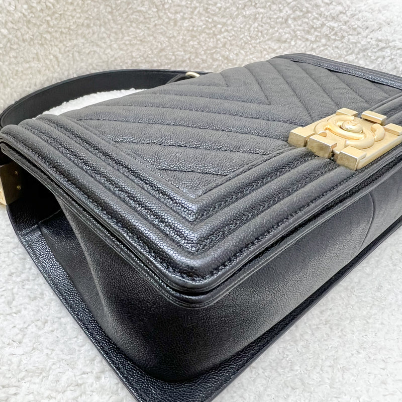 Chanel Medium 25cm Boy Flap in Chevron Quilted Black Caviar and AGHW