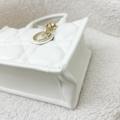 Dior Mini Book Tote in White Macrocannage Lambskin and LGHW