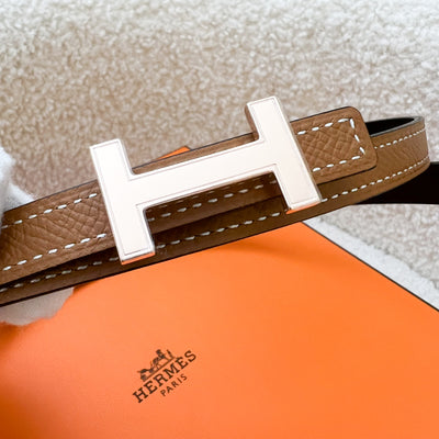 Hermes 13mm Focus H Belt Buckle and Reversible Belt in Gold Epsom / Noir Swift and RGHW Sz 75