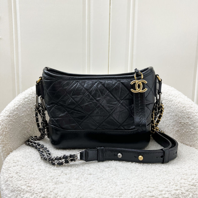 Chanel Small Gabrielle Hobo in Black Distressed Calfskin and 3-Tone HW