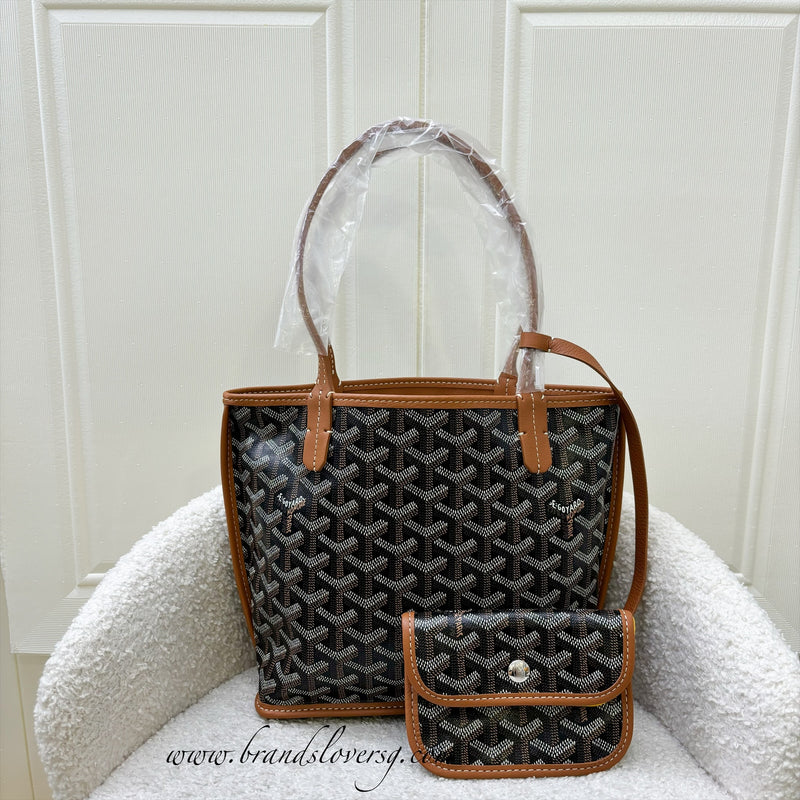 Goyard Mini Anjou in Black Goyardine Canvas with Camel Trim