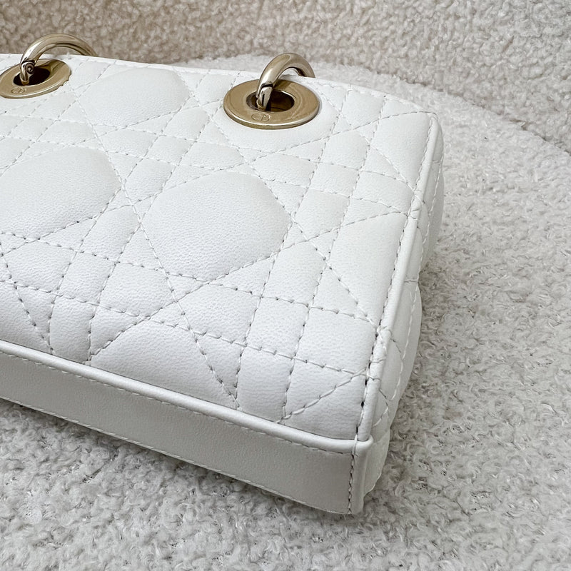 Dior Micro Lady D-Joy Bag in White Cannage Lambskin and LGHW