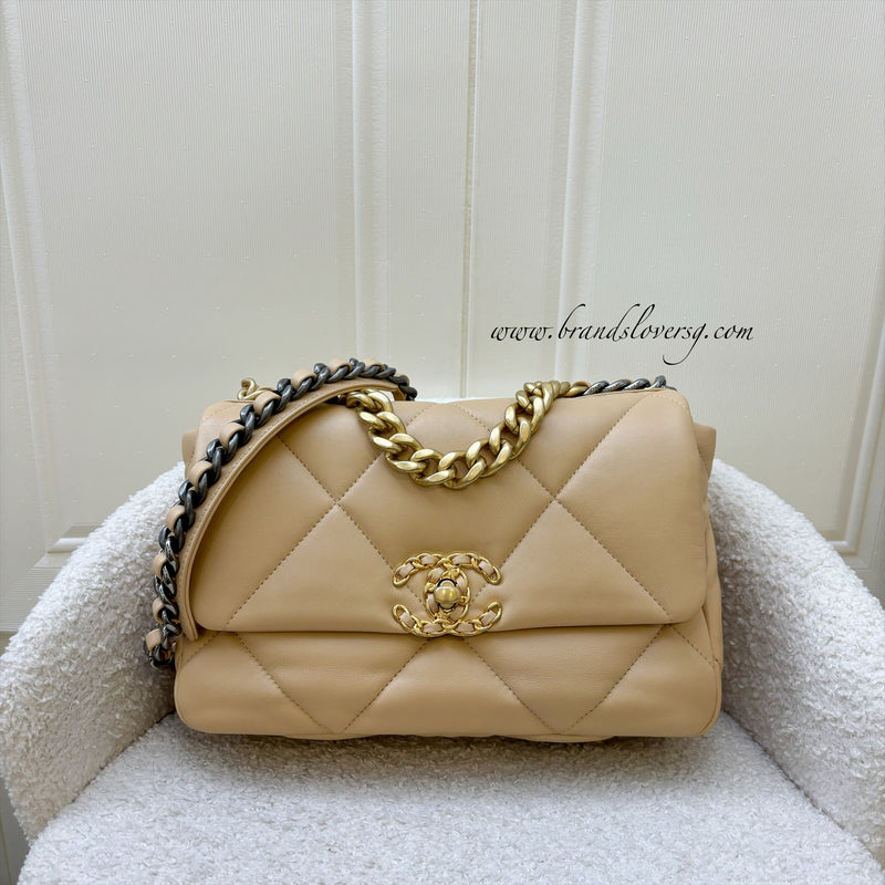 Chanel 19 Small Flap in 22C Beige Lambskin and 3-Tone Hardware