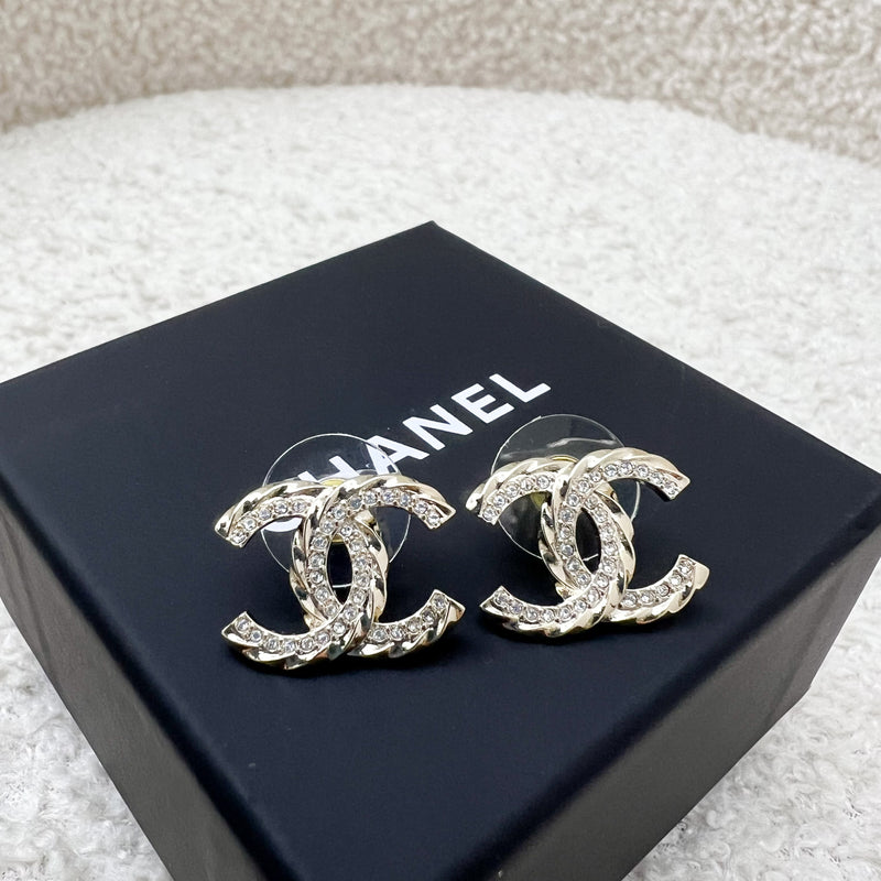 Chanel Classic CC Earrings with Crystals in Light Gold HW