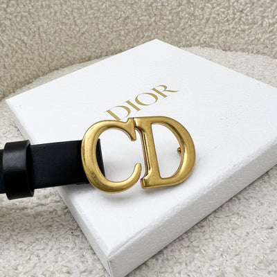 Dior CD Saddle Belt in Black Calfskin, 20 MM and AGHW in Sz 85