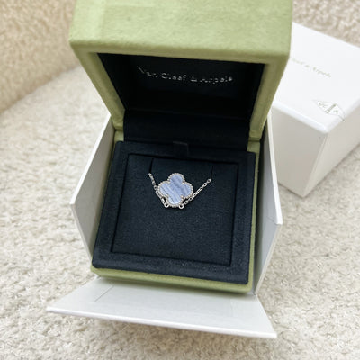 [Kept Unused] Van Cleef & Arpels VCA Vintage Alhambra Pendant Necklace with Chalcedony Stone in 18K White Gold (Ref: VCARD34900)