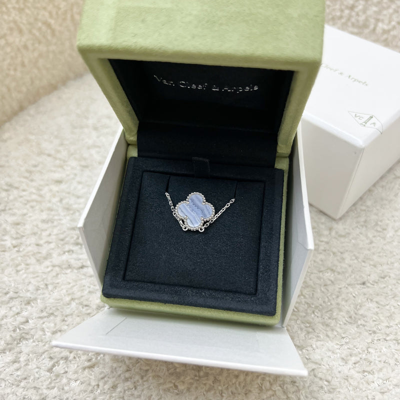 [Kept Unused] Van Cleef & Arpels VCA Vintage Alhambra Pendant Necklace with Chalcedony Stone in 18K White Gold (Ref: VCARD34900)