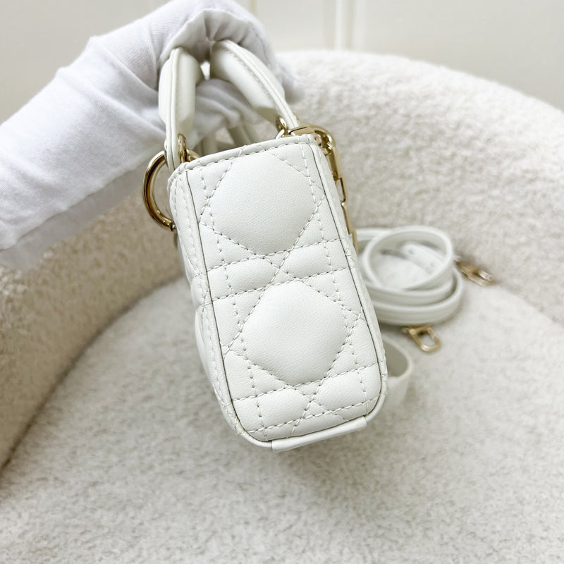 Dior Micro Lady D-Joy Bag in White Cannage Lambskin and LGHW