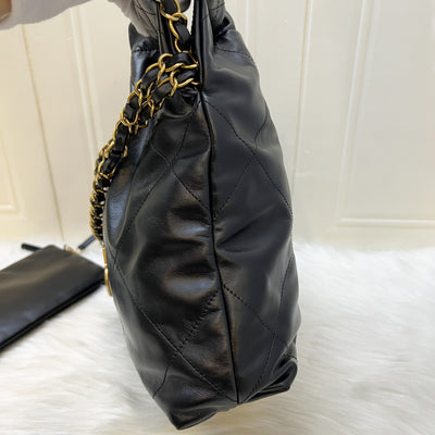 (2024 Receipt) Chanel 22 Small Hobo Bag in Black Calfskin and AGHW (Model: AS3260)