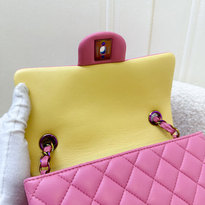 Chanel Classic Mini Rectangle in 21P Pink / Yellow Lambskin and Rainbow HW