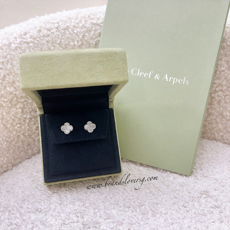 Van Cleef & Arpels VCA Sweet Alhambra Ear Studs with Mother of Pearl MOP in 18K White Gold