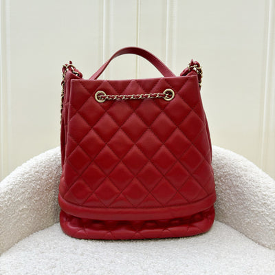 Chanel 19B Drawstring Bucket Bag in Red Caviar and LGHW