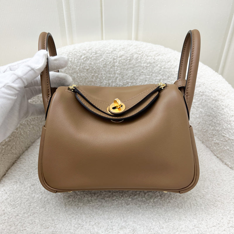 Hermes Mini Lindy in Alezan and Biscuit Swift Leather and GHW