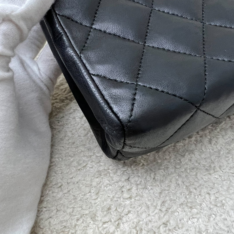 Chanel Vintage XL CC Logo Pushlock Mini Flap Bag in Black Lambskin and GHW