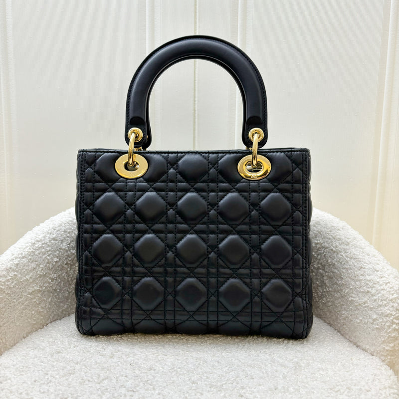 Dior Medium Lady Dior in Black Lambskin and GHW (New Version with Adjustable Strap)