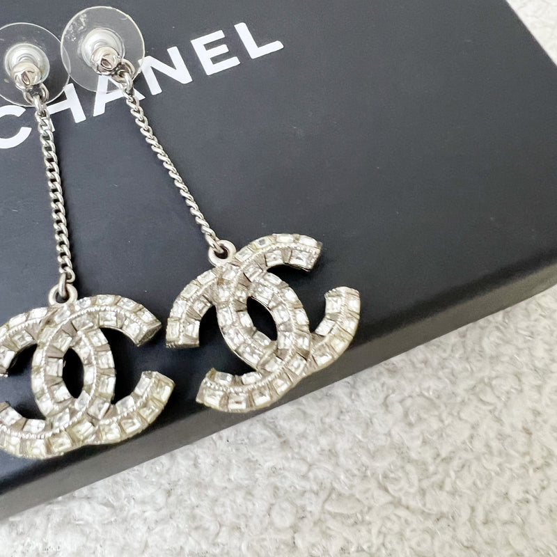 Chanel CC Logo Dangling Earrings studded with Crystals