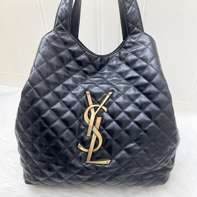 Saint Laurent YSL Icare Maxi Tote Bag in Black Lambskin and AGHW