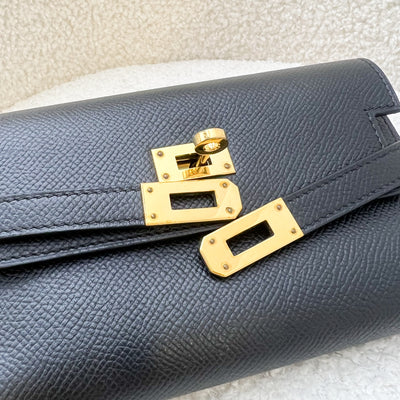 Hermes Portefeuille Kelly Depliant Wallet in Black Epsom Leather and GHW