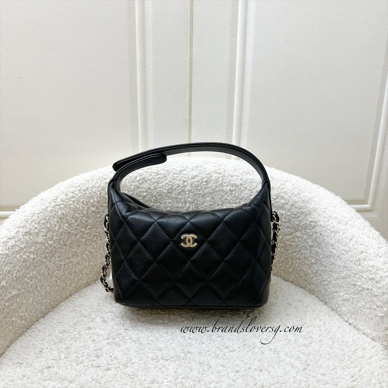 Chanel Classic Quilted Hobo Clutch on Chain in Black Caviar and LGHW (Model: AP4386)