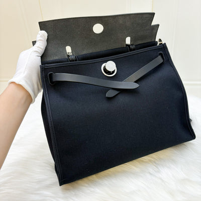 Hermes Herbag Zip 31 Sellier in Black Canvas, Black Leather and PHW