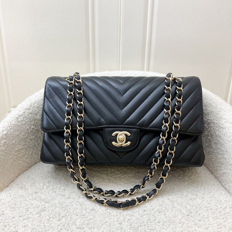 Chanel Medium Classic Flap CF in Chevron Quilted Black Lambskin and LGHW