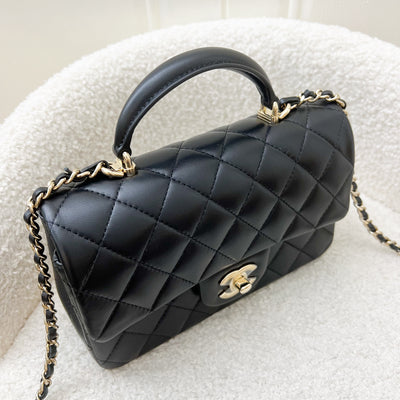 Chanel Top Handle Mini Rectangle Flap in Black Lambskin and LGHW