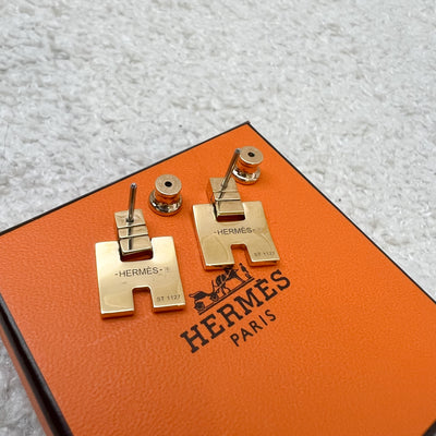 Hermes Dangling H Earrings in Cream Enamel and GHW