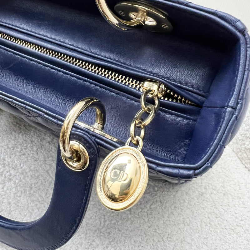 Dior Medium Lady Dior in Navy Lambskin and LGHW (Newer Version with Adjustable Strap)