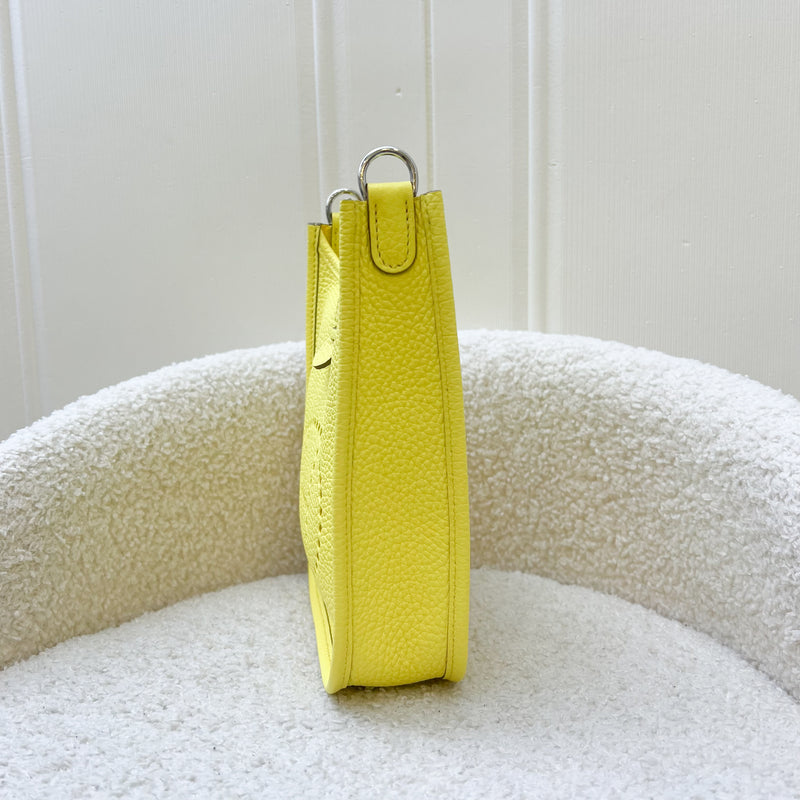 Hermes Mini Evelyne 16 in Limoncello Clemence Leather, Canvas Strap and PHW