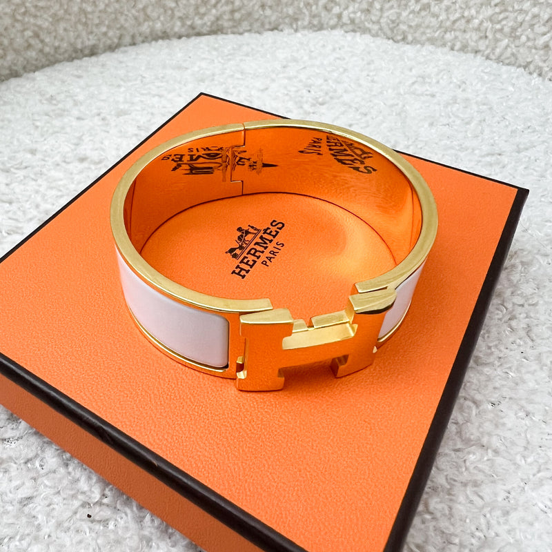 Hermes Clic Clac H Bracelet in Blanc White Enamel and GHW Sz PM