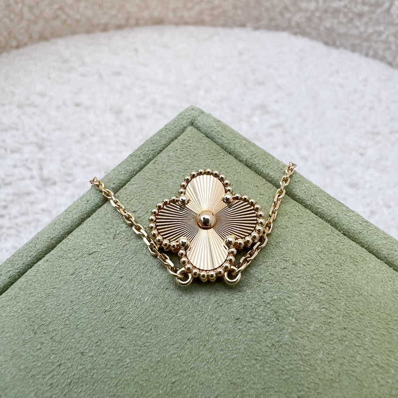 Van Cleef & Arpels VCA Vintage Alhambra Guilloché Pendant Necklace in 18K Yellow Gold