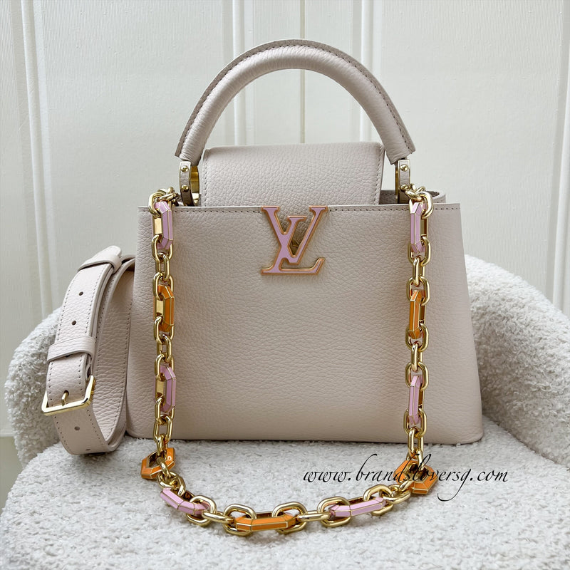 LV Capucines BB in Quartz (Cream) Calfskin, Pink and Cream Enamel and GHW