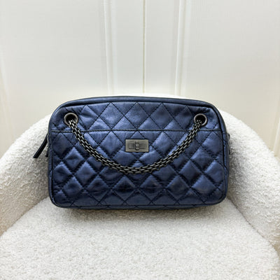 Chanel 2.55 Reissue Camerra Bag in Metallic Blue Distressed Leather and BHW