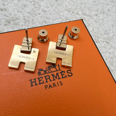 Hermes Dangling H Earrings in Cream Enamel and GHW