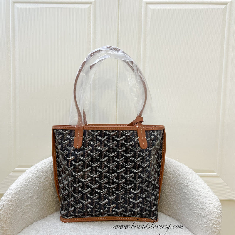 Goyard Mini Anjou in Black Goyardine Canvas with Camel Trim