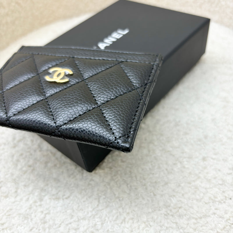 Chanel Classic Flat Card Holder in Black Caviar and GHW