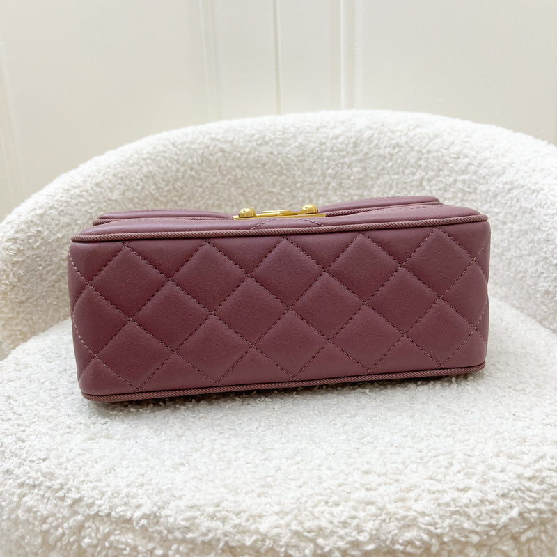 Chanel 16C Pagoda Small Flap in Dark Pink Lambskin and Gosgrain and AGHW