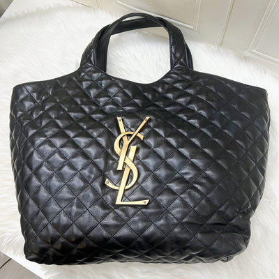 Saint Laurent YSL Icare Maxi Tote Bag in Black Lambskin and AGHW