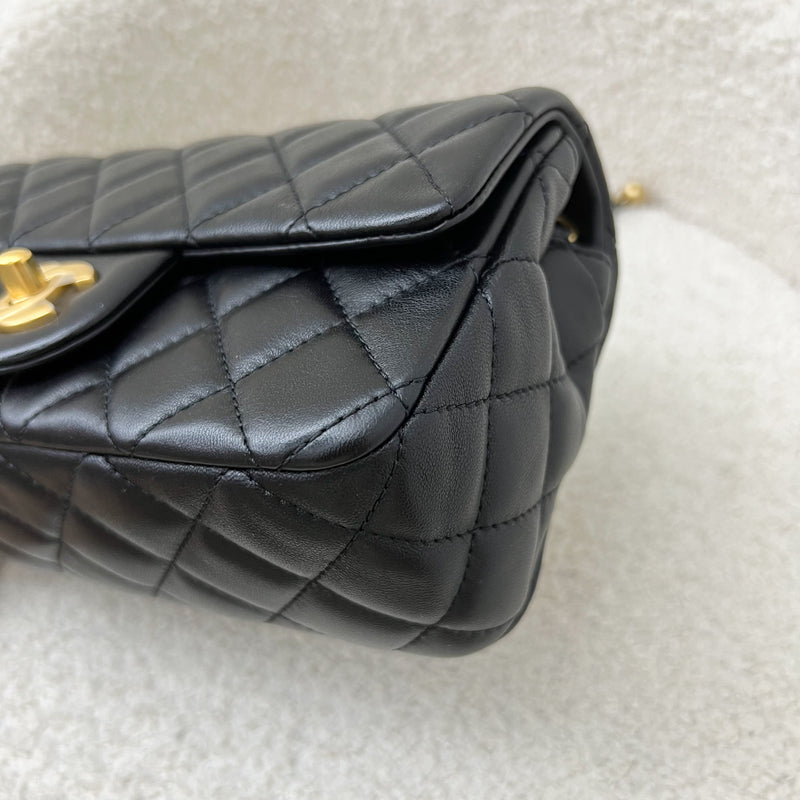 Chanel 22S Pearl Crush Mini Rectangle Flap in Black Lambskin and AGHW